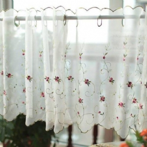 Rózsa Virágos Árnyalat Cafe Curtain White Áttetsző Konyhai Függönyök Európai Vidéki Divatos Ablakfüggöny Otthonra Egy Darab