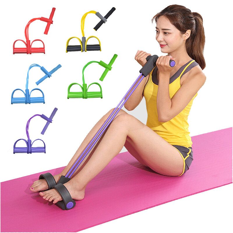 4 Csöves Fitness Elasztikus Felülés Húzókötél Pedállal Hasi Edzés Alakformáló Jóga-ellenállás Szalag