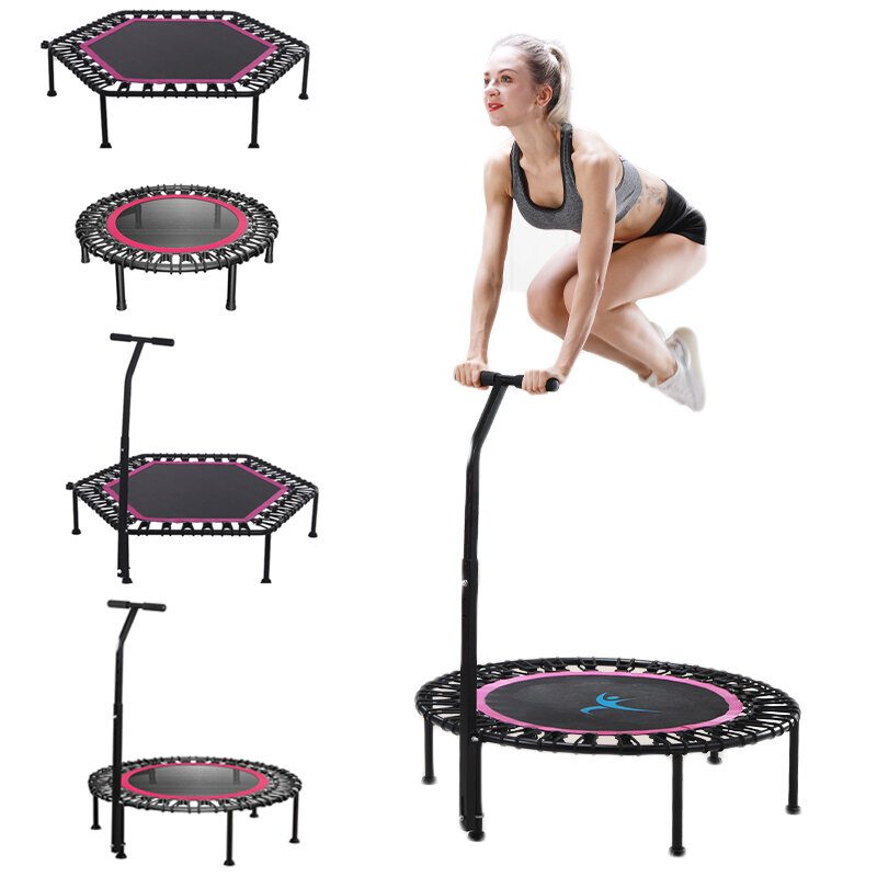 40"/50" Fitness Silent Mini Trambulin Állítható Fogantyúval Felnőttek Gyerekek Beltéri Gym Bungee Rebounder Jump Trainer