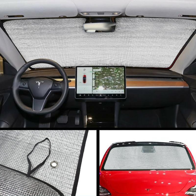 Autó Első Ablak Szélvédő Napernyő Hőpajzs Napellenző Szőnyeg Tesla Model 3-hoz