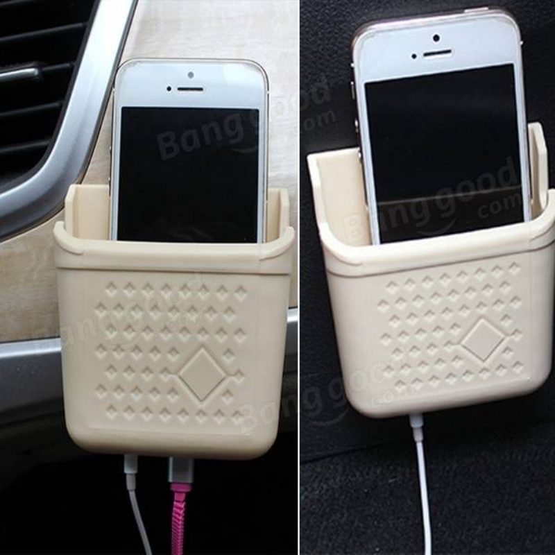 Mini Krémszínű Autós Telefon Tárolódoboz Paszta Típusú Hordozódobozos Telefontartó
