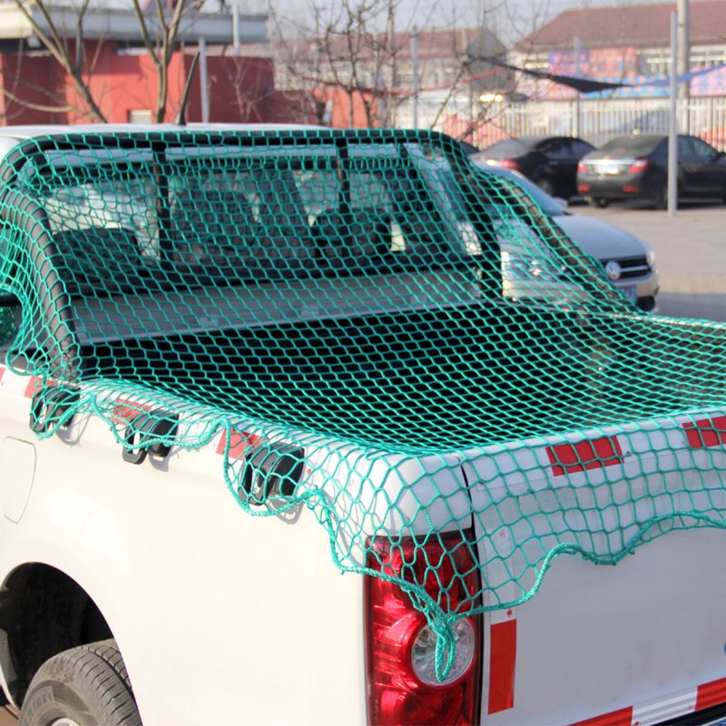 Nagy Teherbírású Teherszállító Háló 220x170 cm Zöld Elasztikus Hálós Tároló Pickup Teherautó Utánfutó Autó Szemetes Burkolatok