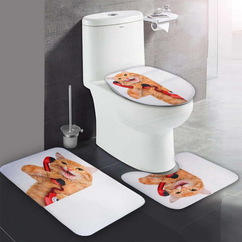3 Db Wc-üléshuzatok Vicces Macska Fürdőszobai Puha Talapzatú Szőnyegek Fedél Wc-huzatok Fürdőszőnyegek