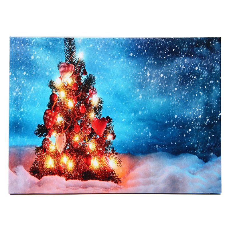 40 X 30 cm-es Működtetésű Led Karácsonyi Havas Fa Vászonnyomat Fali Art