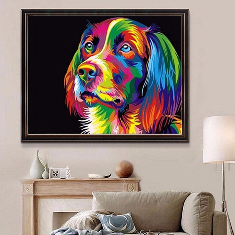 50x40cm Színes Kiskutya Kis Állat Kisállat Barkács Saját Kézműves Festékkészlet Lakberendezés Fa Kerettel