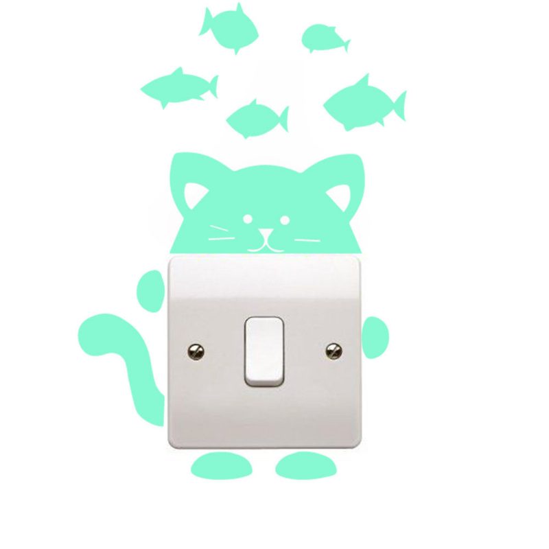 Honana Dx-139 Fluorescent Glow Cat Gondolkodó Fish Switch Fali Matrica Otthon Hálószoba Dekoráció