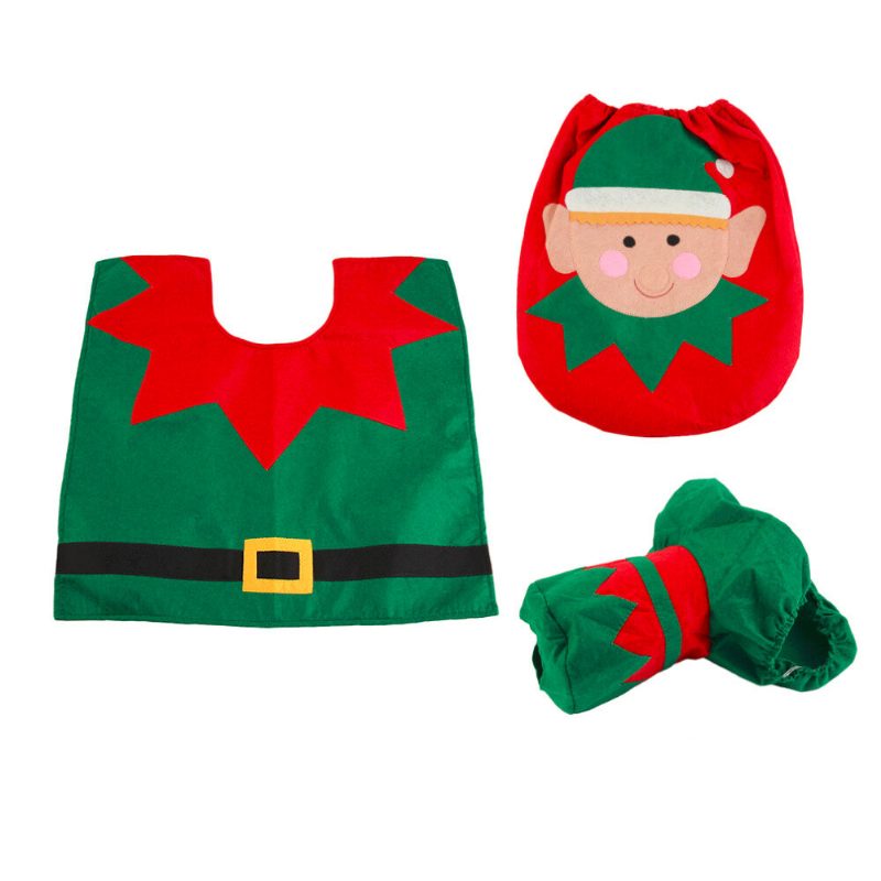 Karácsonyi Honana Bh227 Rénszarvas Wc-üléshuzat Happy Santa Closestool Dekorációs Szőnyegkészlet