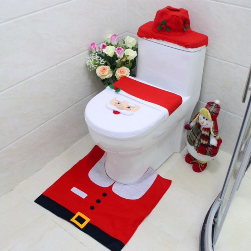Karácsonyi Honana Bh227 Rénszarvas Wc-üléshuzat Happy Santa Closestool Dekorációs Szőnyegkészlet