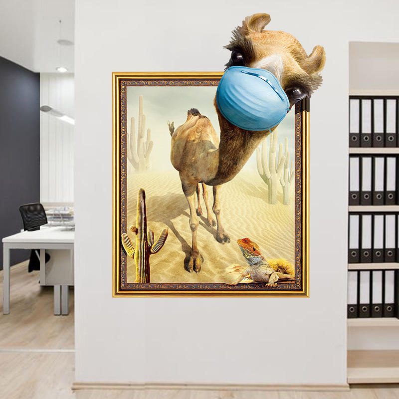 Miico Creative 3d Desert Camel Frame Pvc Kivehető Otthoni Szoba Dekoratív Fali Ajtó Dekor Matrica