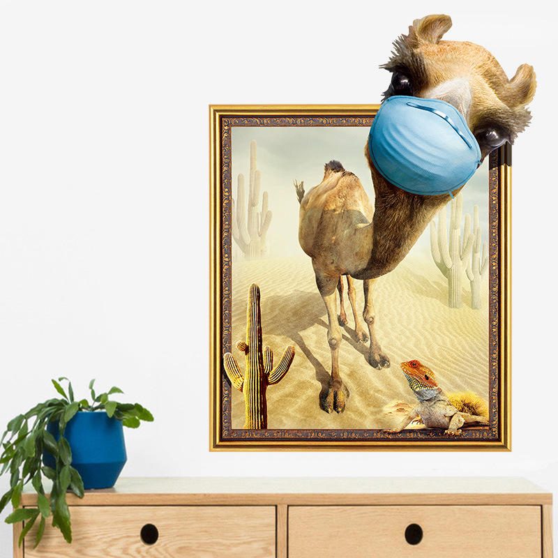 Miico Creative 3d Desert Camel Frame Pvc Kivehető Otthoni Szoba Dekoratív Fali Ajtó Dekor Matrica