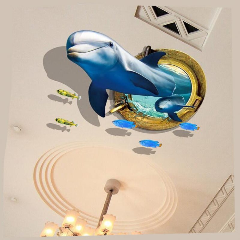 Miico Kreatív 3d Delfin Ablak Tengeri Halak Pvc Kivehető Otthoni Szoba Dekoratív Fali Dekor Matrica