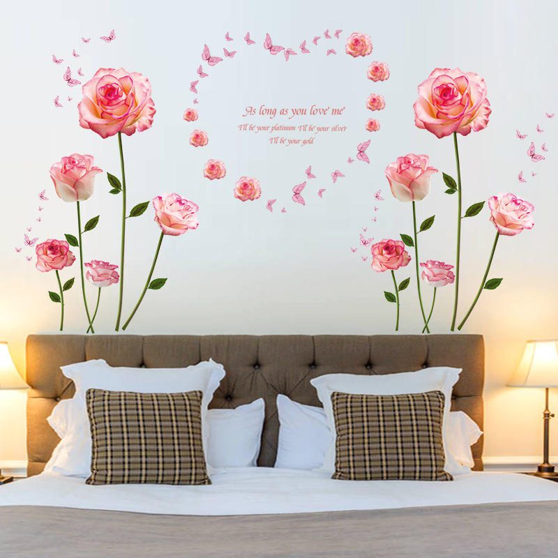 Miico Sk9337 Pink Rose Hálószoba És Nappali Fali Matrica Dekoratív Matricák Barkács Szekrény
