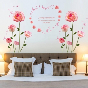 Miico Sk9337 Pink Rose Hálószoba És Nappali Fali Matrica Dekoratív Matricák Barkács Szekrény