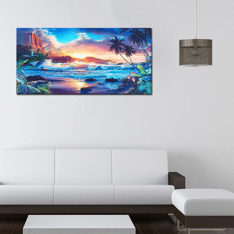 Otthoni Dekoráció Vászonnyomtatott Festmények Fali Művészet Modern Naplemente Táj Beach Tree Ajándék